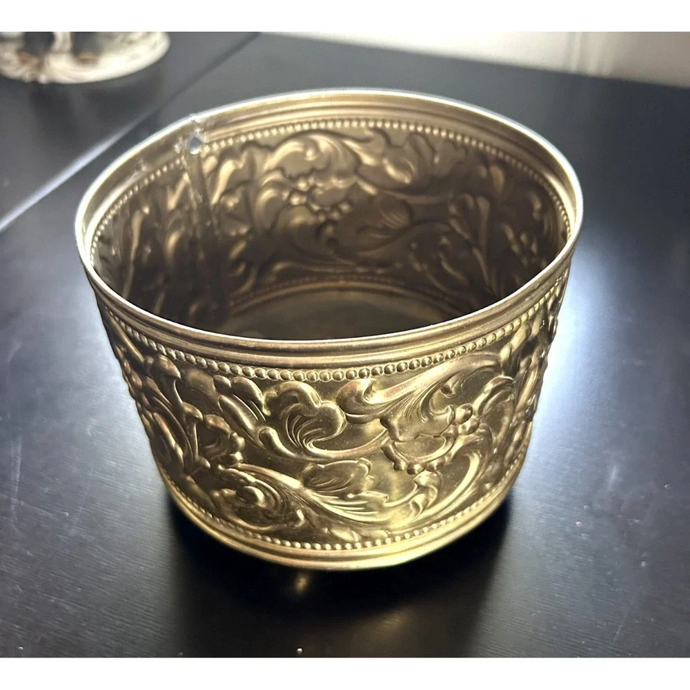 Vintage Ornate Brass Footed Planter Embossed Floral Cachepot 5.5